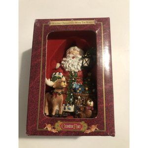 CHRISTMAS SANTA CLAUS REINDEER GRANDEUR NOEL 4" RESIN ORNAMENT & TIN BOX